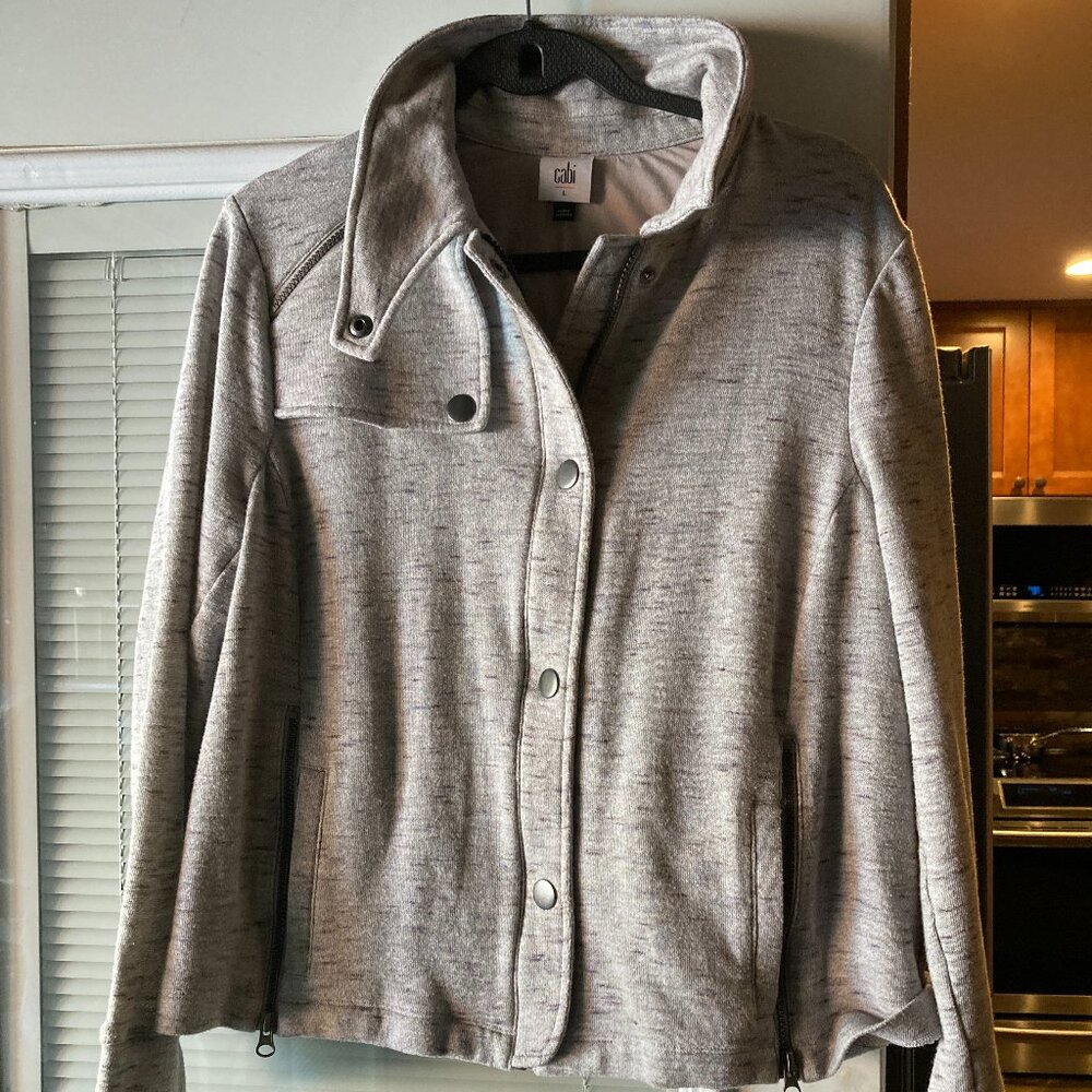 Cabi Rookie Jacket Womens Medium Gray Marled Heather Zipper Snaps Style 6032
